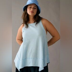 PILCRO XLP Petite Hanky Hem Swing Top Tank Tunic Light Blue Sailor Stripe Asylum